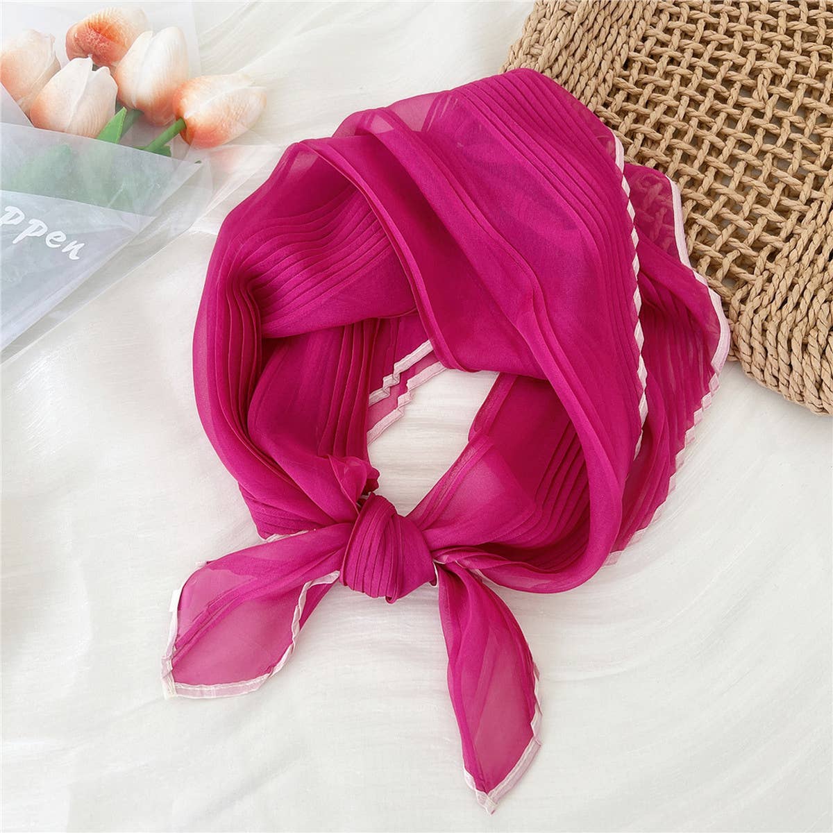 ACCITY - Wholesale Scarf - Women's - 60cm Pleated Sheer Square Scarf for Women_CWASC08493