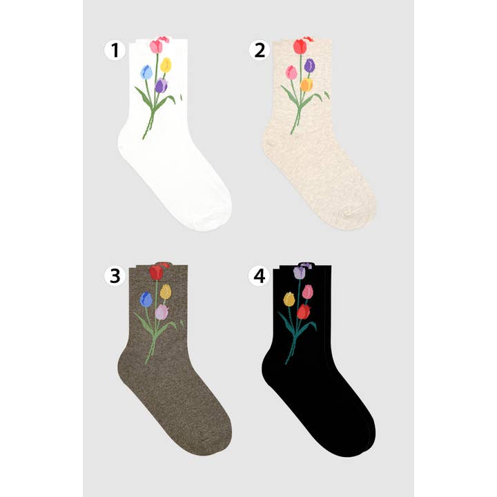7DAYSSOCKS - Wholesale Socks - Women's - Women's Crew Tulip Flower Socks