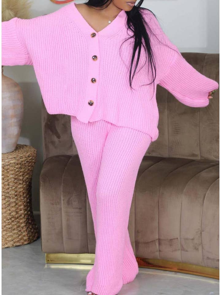 Rosa Clothing - Wholesale Top & Pant Set (NOT Loungewear) - Women's - Casual sweater suits cardigan pants set