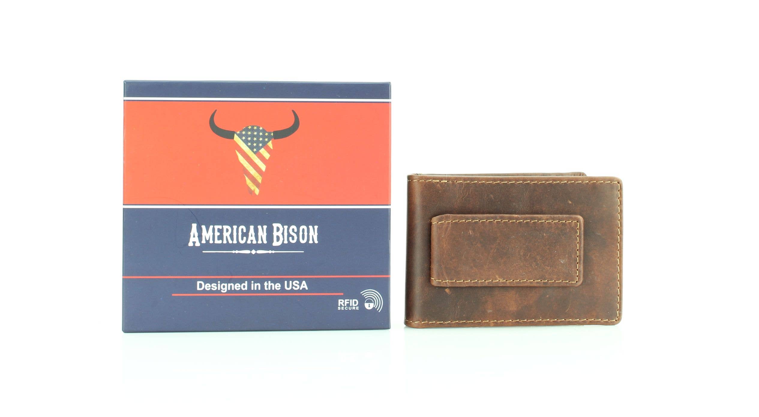 Leather Impressions Inc – wholesale Sedelklämma - Unisex – American Bison Bifold Money Clip kortfodral 80345