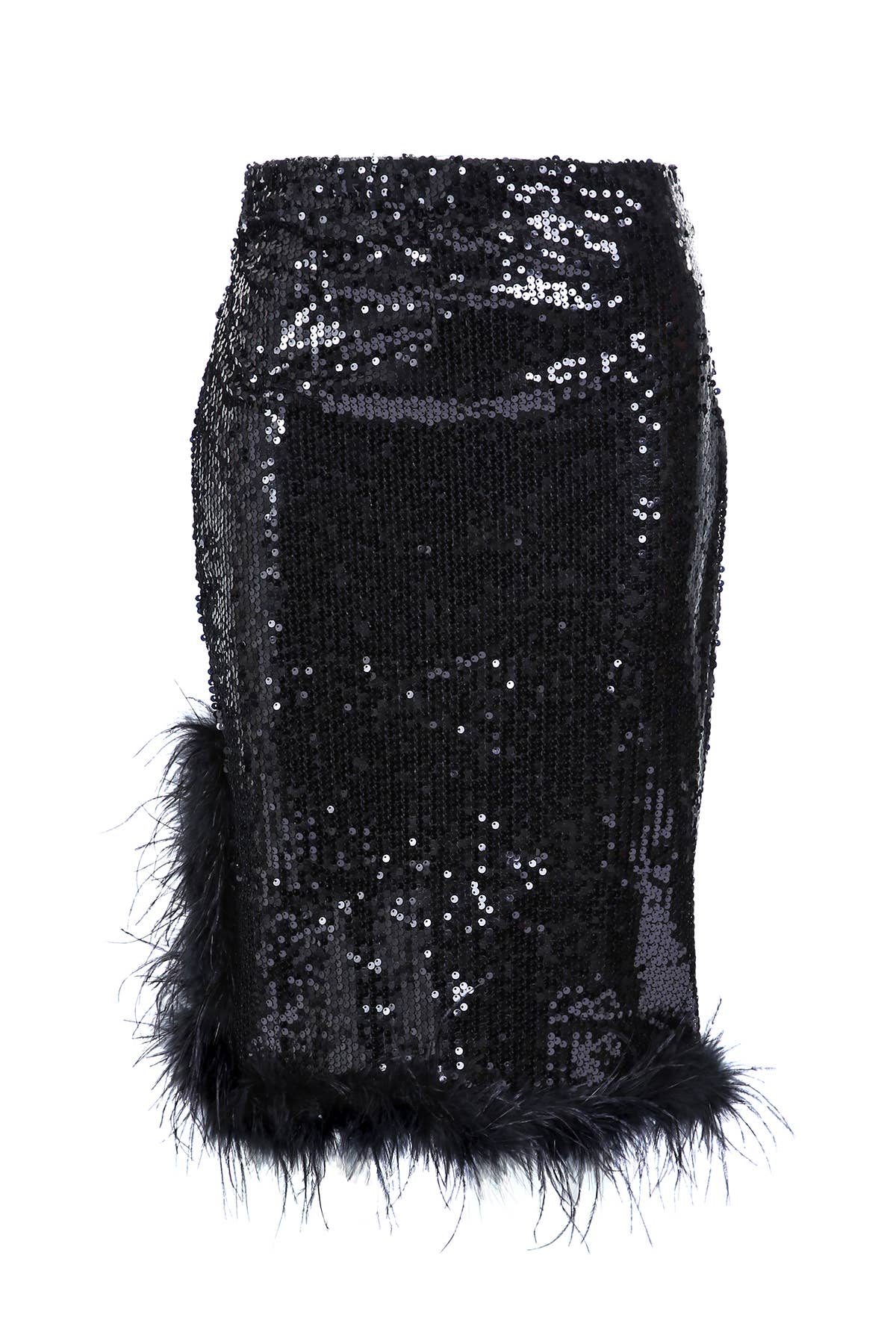 Noir Jupe Midi à Sequins avec Détail de Plumes MC5240-L en vente sur Faire1