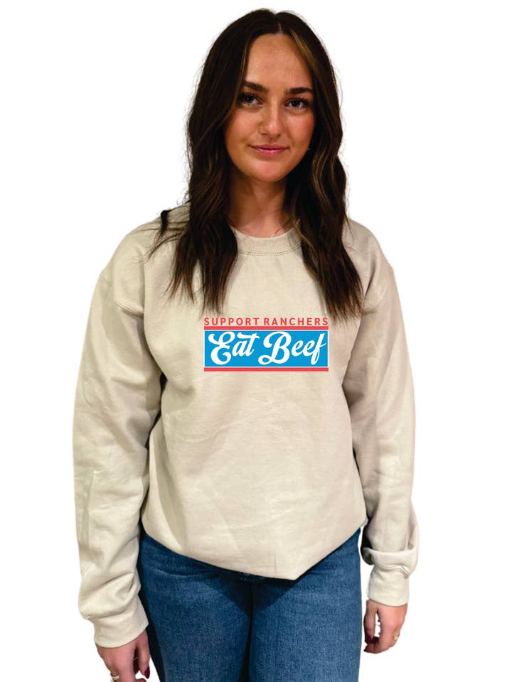 Support Ranchers Eat Beef crewneck for wholesale by Bar A Apparel