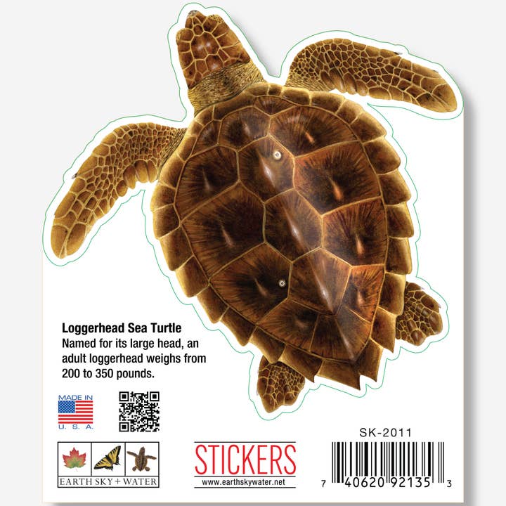 Autocollant nature en forme de tortue caouanne, 3,5 pouces de large pour la vente par Earth Sky + Water