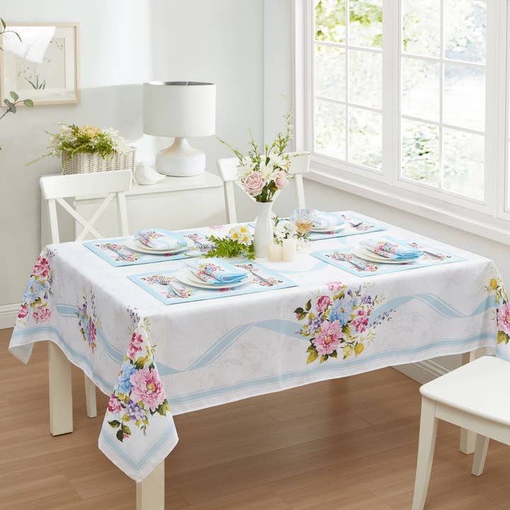Rose Cottage Engineered Spring/Summer Tablecloth for wholesale by Threadmade Home