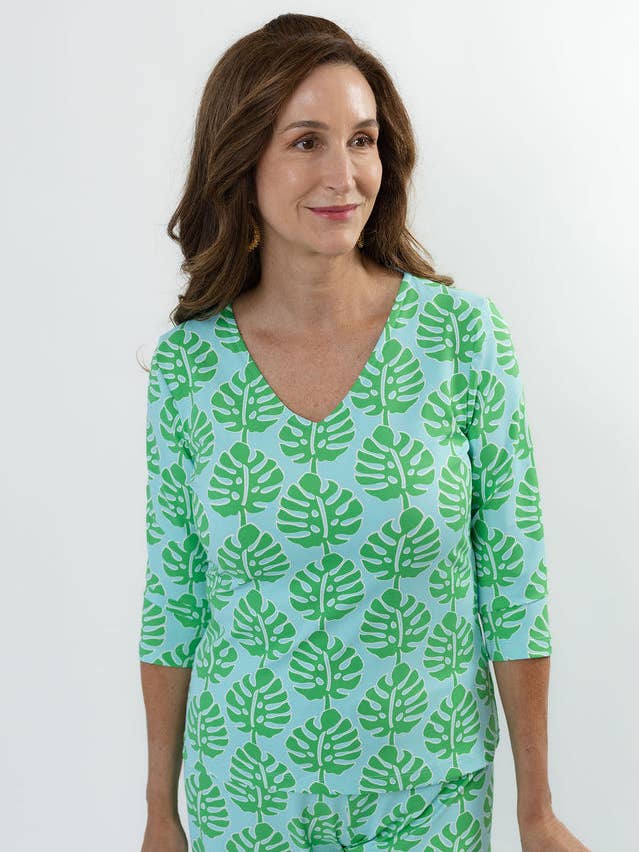 V-Crew Tee - Palm Stripe Aqua/Green for wholesale by sailor-sailor