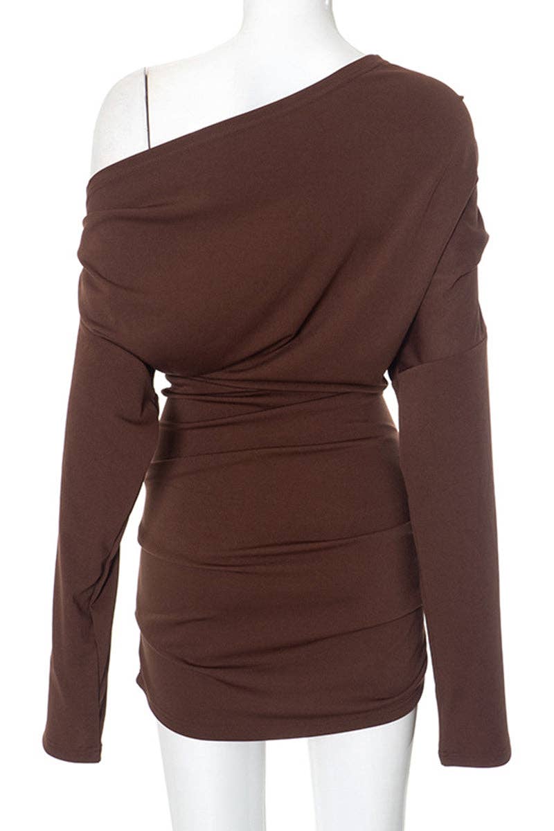 Mccolin - Wholesale Dress - Women's - Off-Shoulder Ruched Mini Dress7