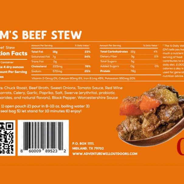Adventure Well Outdoors - Wholesale Shelf Stable Prepared Meal - Mom's Beef Stew4