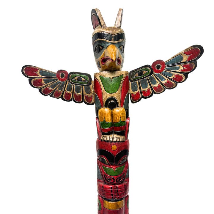 White Elephant - Wholesale Sculpture - 3 Foot Tall Northwest Coast Style Wooden Eagle Totem Pole0