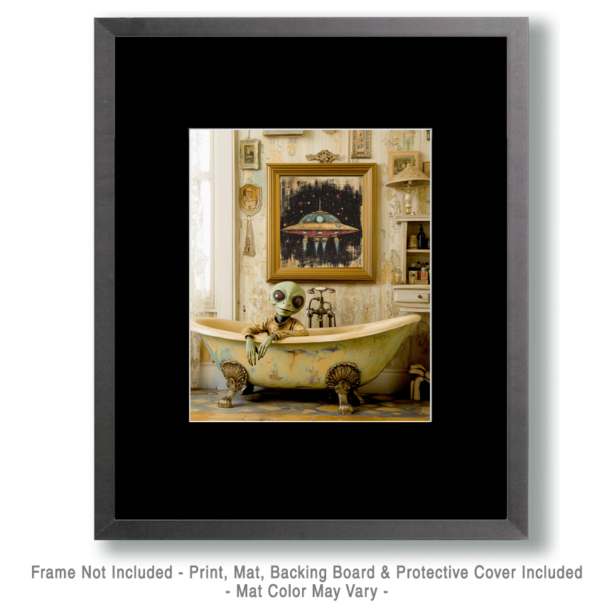 Mowbi - Wholesale Art Print - Alien in a Bathtub - Aliens, Spaceships  Outer-Space Wall Art Prints – 8″x10″ Artwork for 11″x14″ Frame1