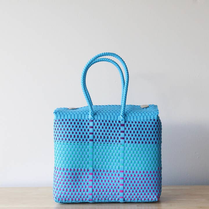 Turquoise & Purple Medium Handwoven Handbag for wholesale by MexiMexi