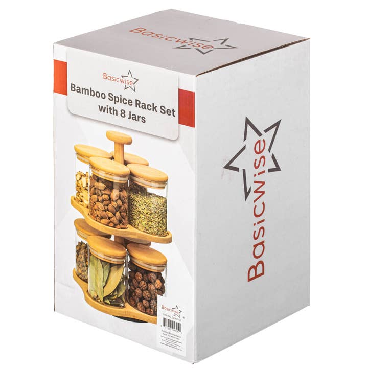 Quickway Imports – wholesale Spice rack – Basicwise Minimalist Two-Tier Bamboo Lazy Susan Turntable9