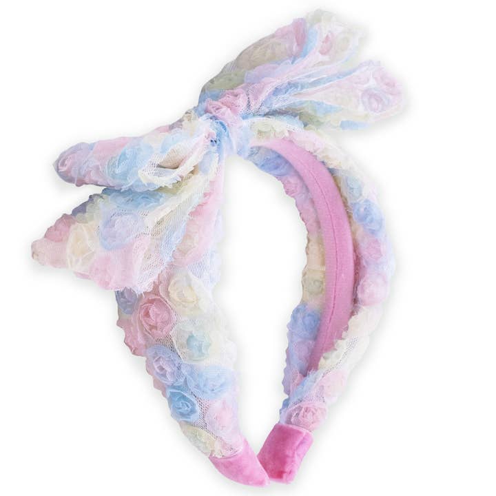Big Bow Headband - Double Layer Rainbow Mini Rosette for wholesale by Frog Sac