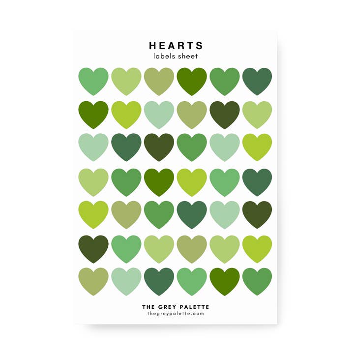 Hoja de pegatinas de corazones verdes para venta al por mayor de The Grey Palette