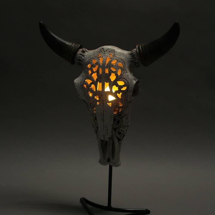 Zeckos - Wholesale Accent/Desk Lamp - Steer Skull Wall Table Accent Light w/ Removable Metal Stand6
