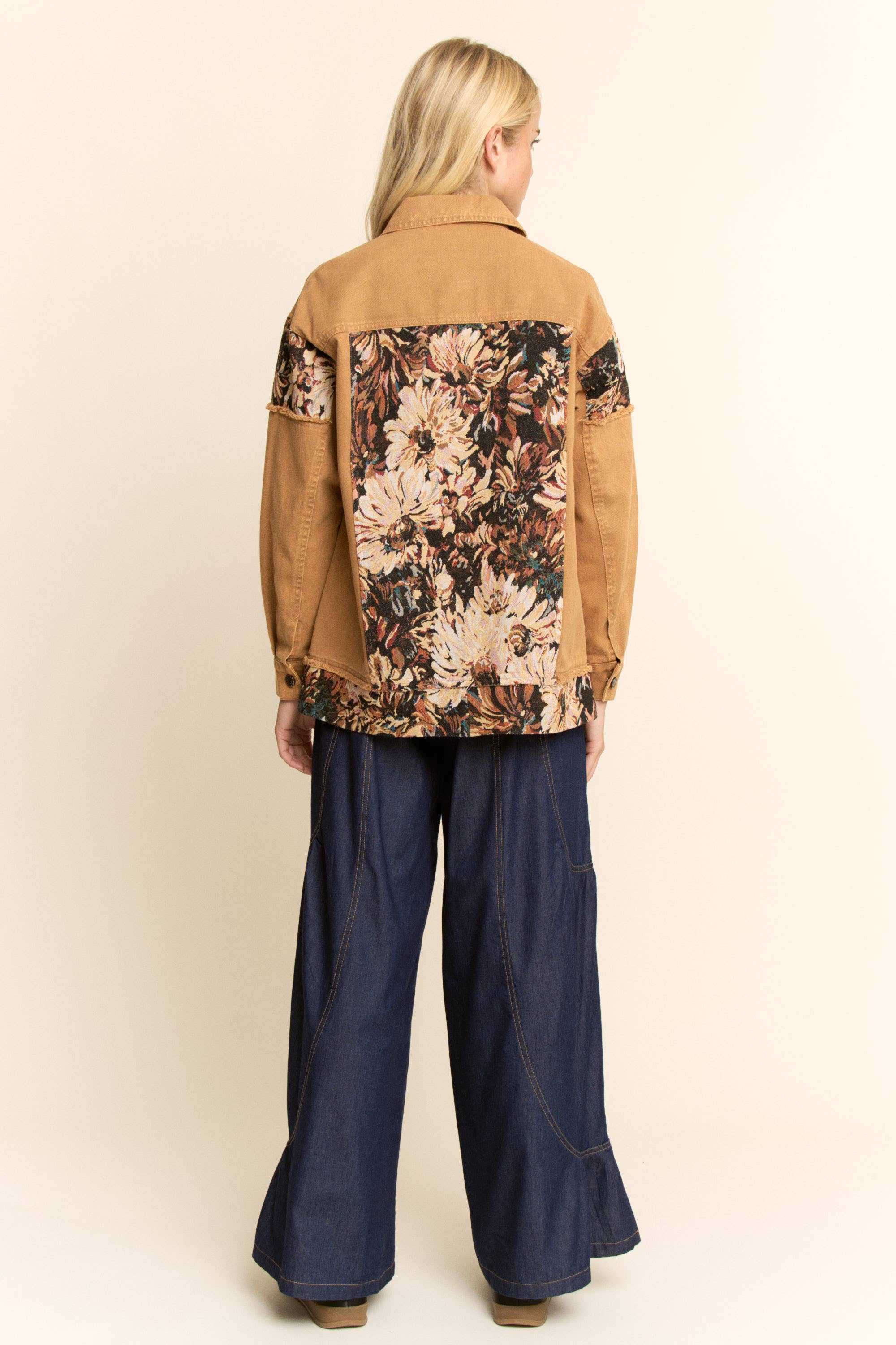 Davi & Dani - Wholesale Jacket - Women's - STONE WASHED DENIM JACQUARD PANEL MIDI JACKET12