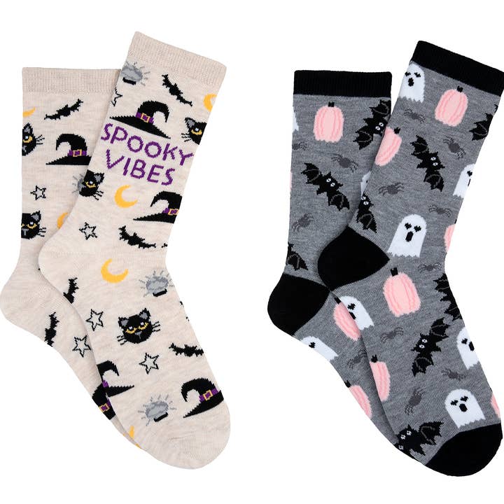Everything Legwear Halloween Spooky Vibes 2 Pair Crew Socks for wholesale by Everything Legwear