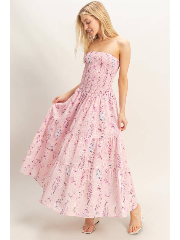 Strapless Smocked Floral Dress for wholesale by HYFVE