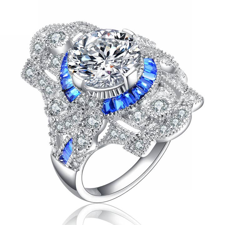 Anel de prata esterlina cz saphire tamanho antigo 6 (5698-S-6) por atacado de Genevive