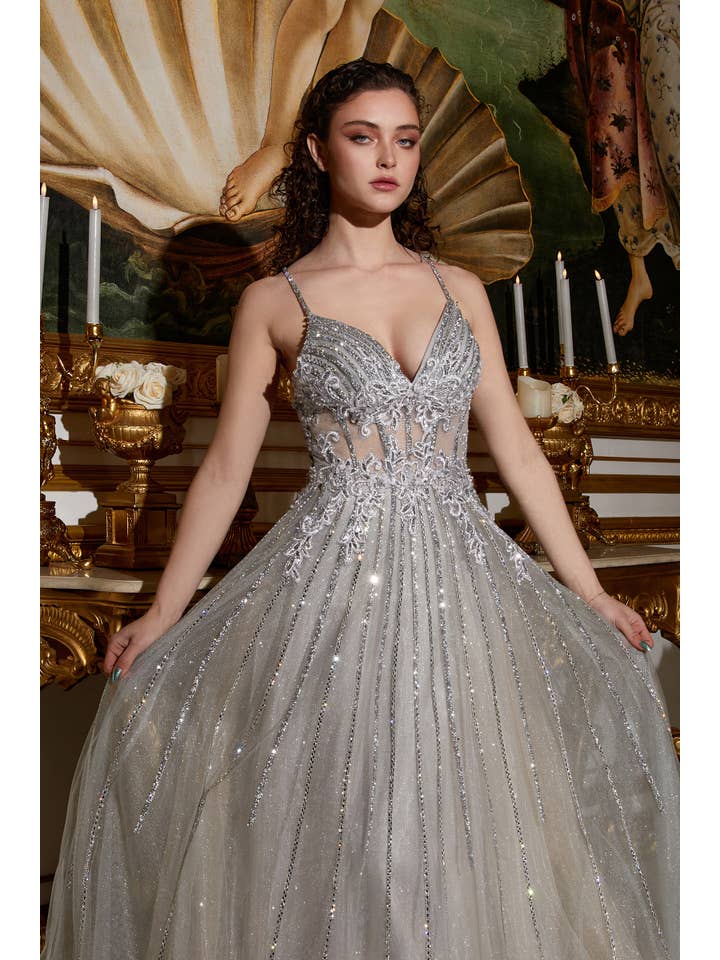 Ladivine by Cinderella Divine - Wholesale Gown - Women's - A-LINE BEADED GOWN WITH LACE DETAIL