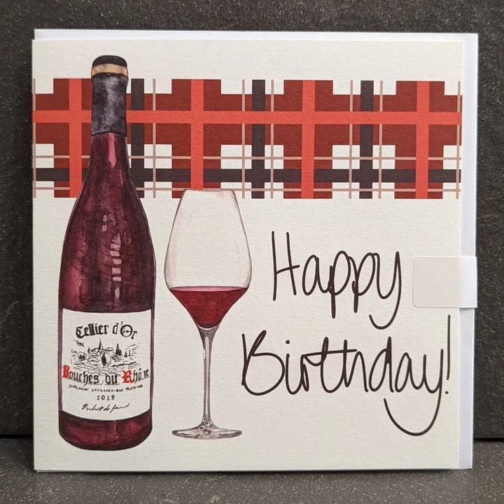 F and B Cards - Wholesale Birthday Card - Happy Birthday - Red Wine - Scottish Tartan Stripe