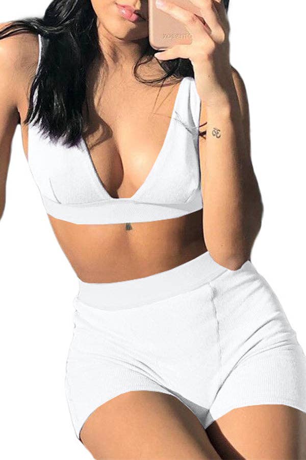 MB Fashion Wholesale - Vente Ensemble de vêtements d'intérieur – femme - Ensemble bralette côtelée et short de motard MB FASHION 2421T35