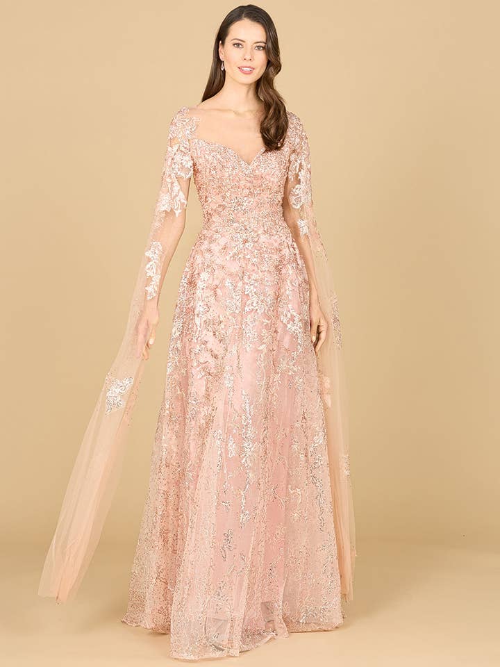 Lara New York - Wholesale Gown - Women's - Lace Gown with Cape Sleeves, Sweetheart Neckline2