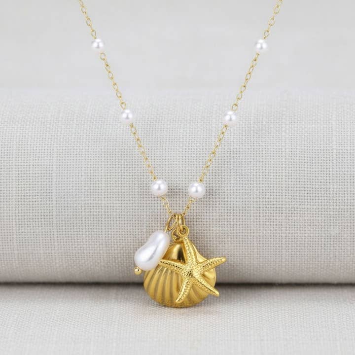 Ocean Starfish and Shell Necklace for wholesale by scentll jewelry