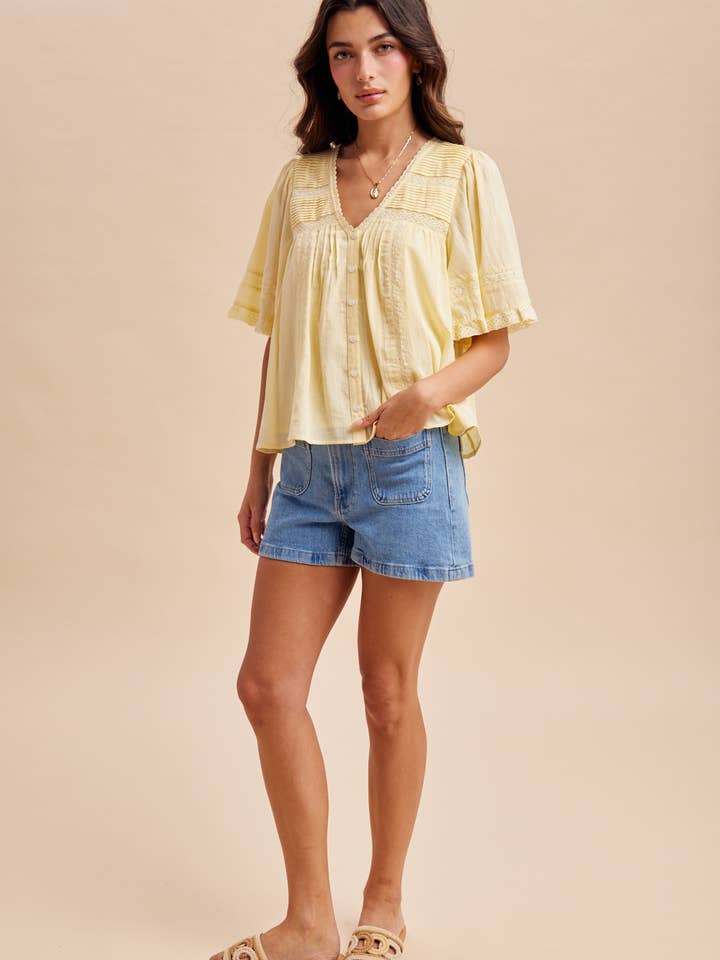 PINTUCK PLEATED BUTTON DOWN BLOUSE for wholesale by In Loom