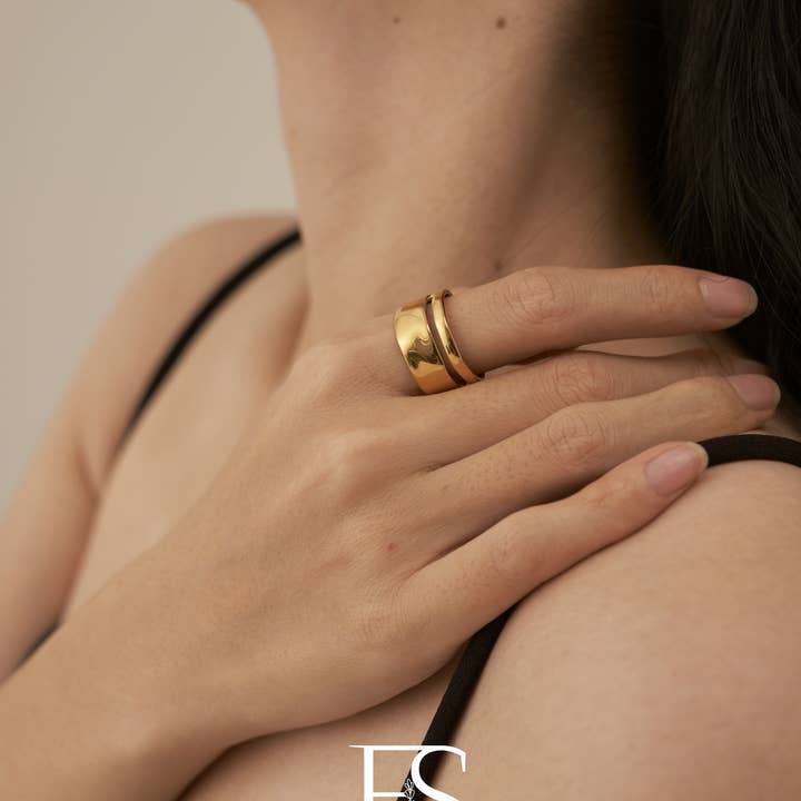 Furano Studio - Wholesale Band/Stacked Ring - 18K Gold Chunky Double Band Ring3
