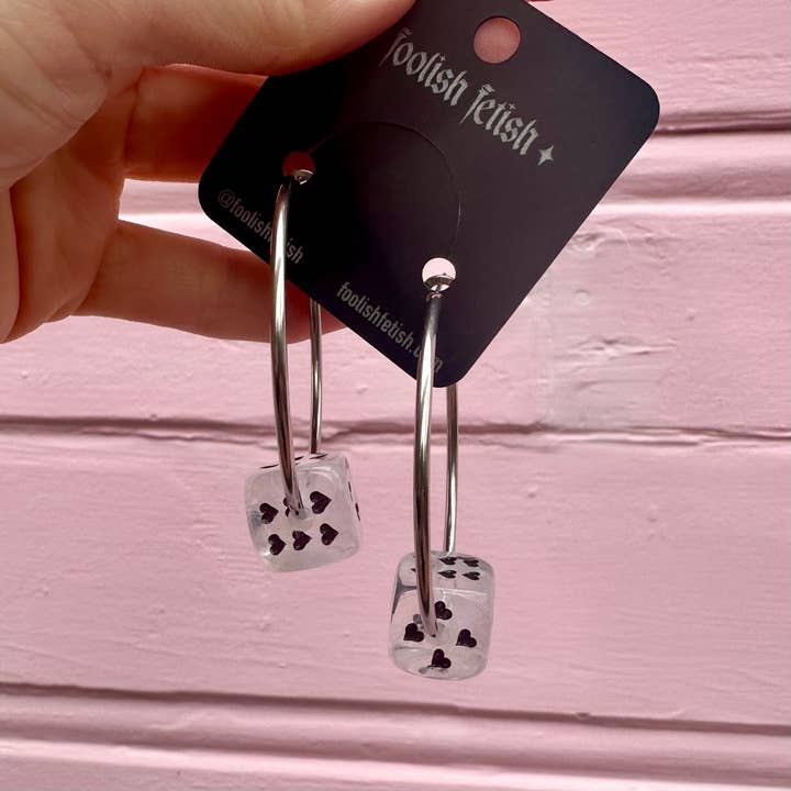 Foolish Fetish - Wholesale Hoop Earrings - Love's A Gamble Dice Hoops Earrings : Various Colors13