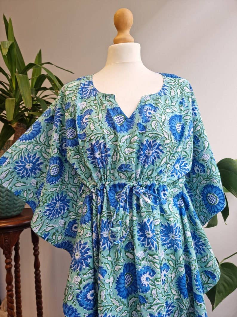 Essential Designs London – wholesale Kaftan – Women's – Pure Cotton Kaftan Kimono in Ocean Aqua Green Soft Blue2