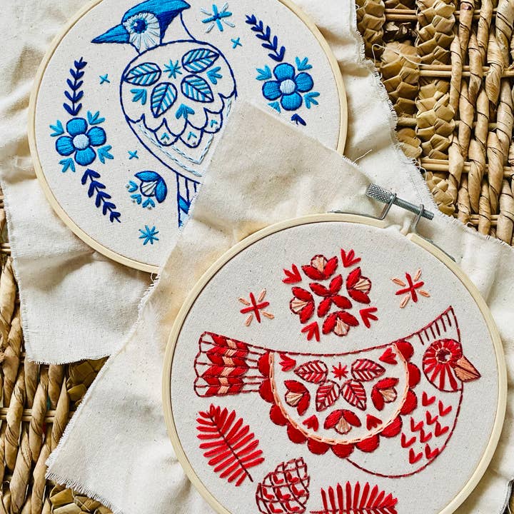 Hook, Line & Tinker Embroidery Kits - Wholesale Embroidery/Cross Stitch Supplies - Folk Cardinal Complete Embroidery Kit