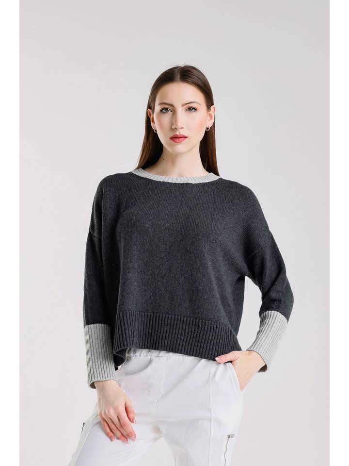 TINA Stephens Italy/Tees By Tina - Wholesale Knit Sweater - Women's - Lisbeth Contrast Neck Hi/Low Sweater (BLS915)9