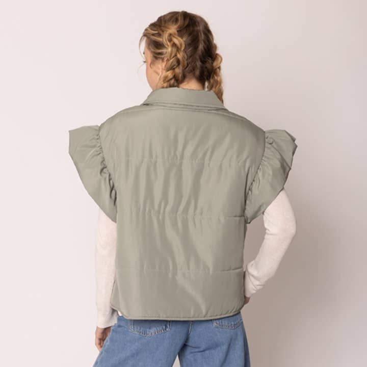 Fashion City - Wholesale Outerwear Vest - Women's - Ruffle Short Sleeve Puffer Padded Vest 11