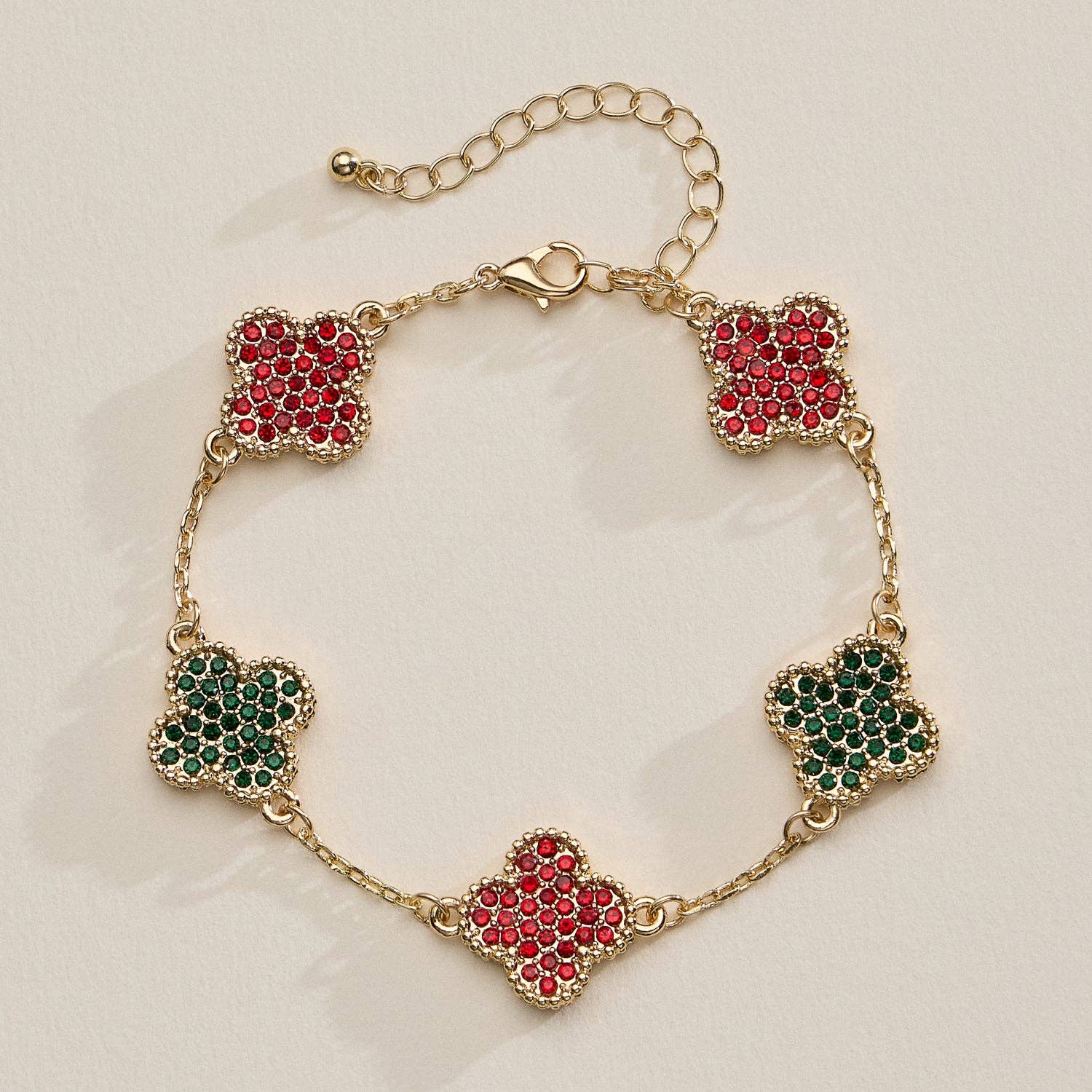 Frem - Wholesale Charm/Dangle Bracelet - Gold Chain Bracelet with Crystal Flower Charms3