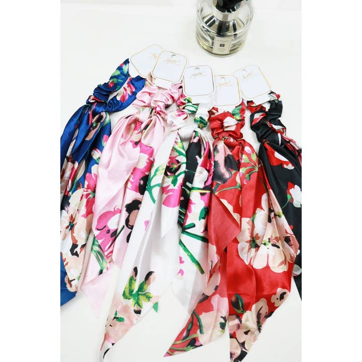 Floral Printed Satin Summer Long Tail Hair Tie for wholesale by Love and Repeat
