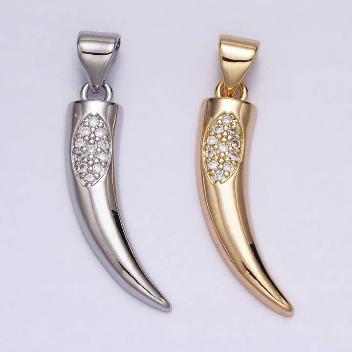 16K Gold Filled Cornicyll Horn Micro Paved CZ Pendant in Gold & Silver | AA371 AA372 for wholesale by Aim Eternal