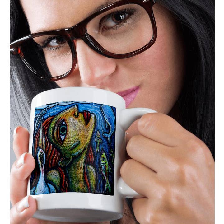 3dRose - Wholesale Coffee Mug - 3dRose, Surfacing fine art colorful fish bird water ocean, Mug9