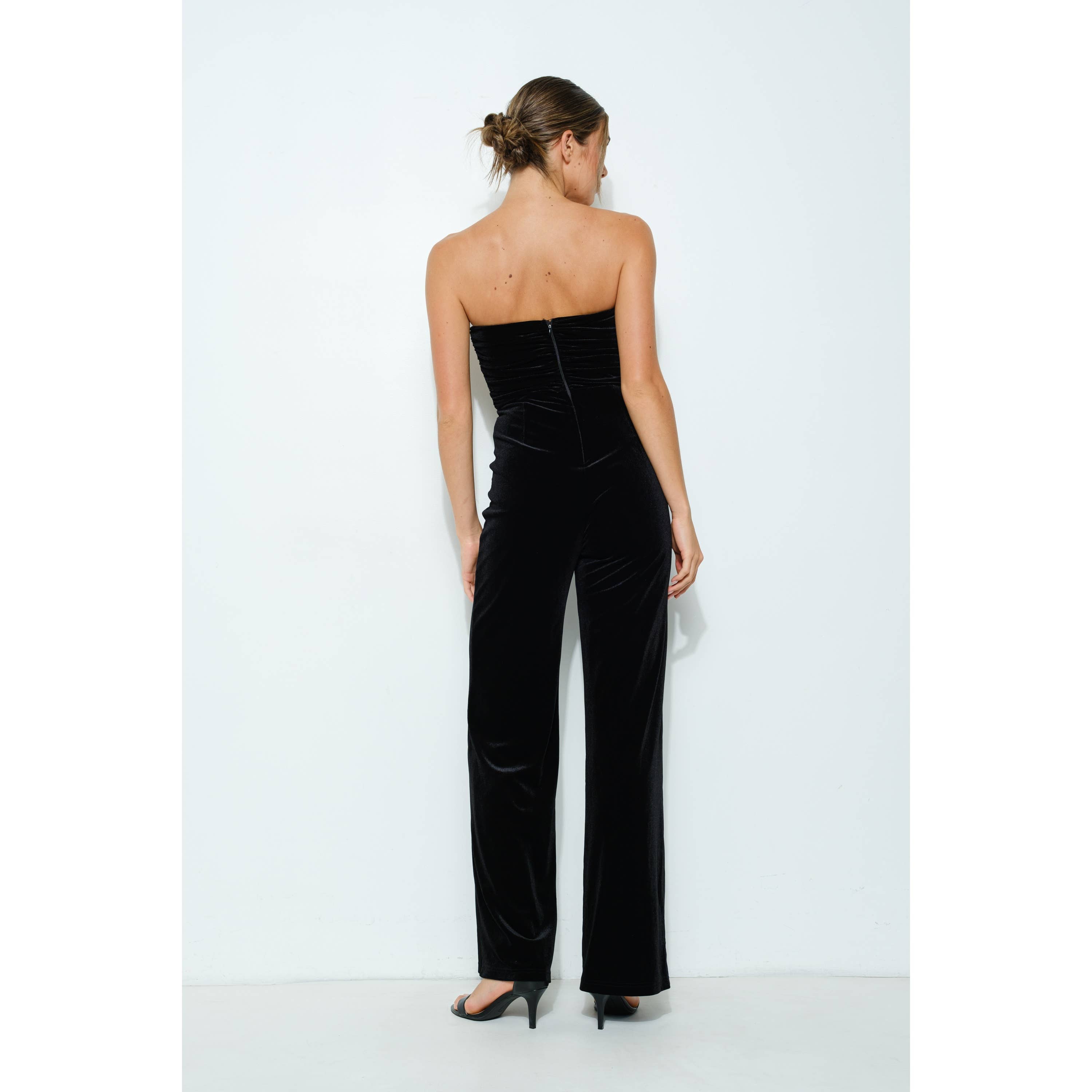 INA – wholesale Jumpsuit - Dam – Sweetheart Velvet Pearl Trim Axelbandslös Jumpsuit12