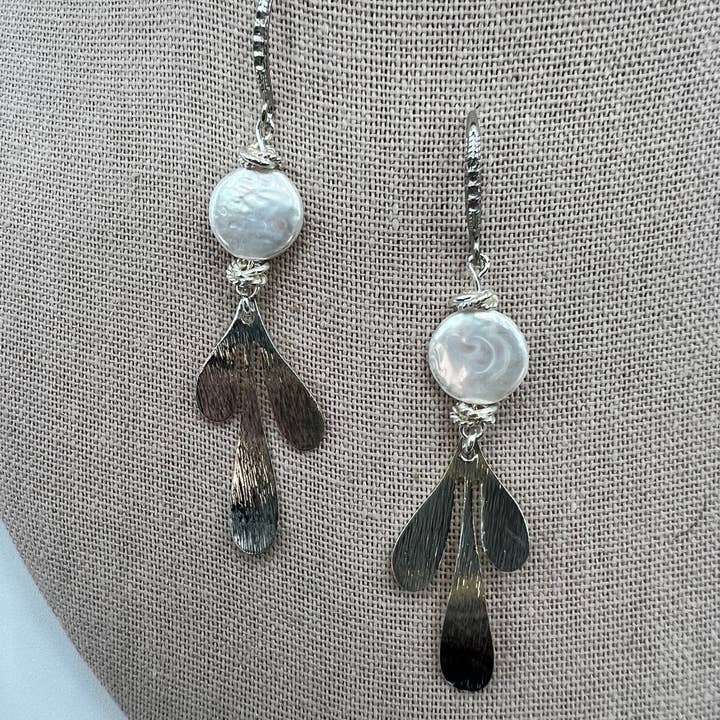 Ritzy Roxx - Wholesale Dangle Earrings - Gemstone Earrings/ Siver Leaf, Coin Pearl1