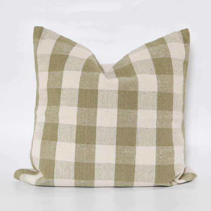 Cozy Prairie Linens Co. - Wholesale Throw Pillow Cover - Signature Woven Olive Green Gingham Pillow Cover