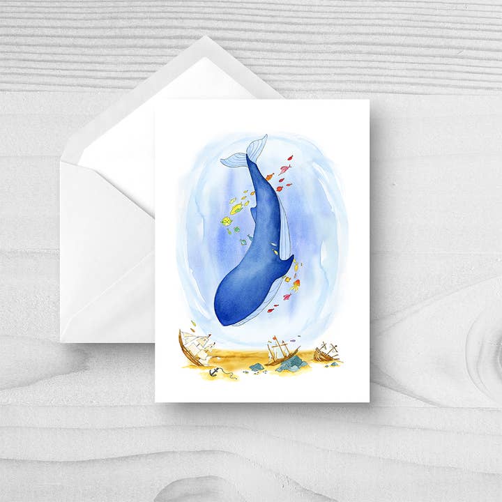 Ein Wal namens Wilbur Grußkarte für den Großhandel von Lizzie Martell Illustration