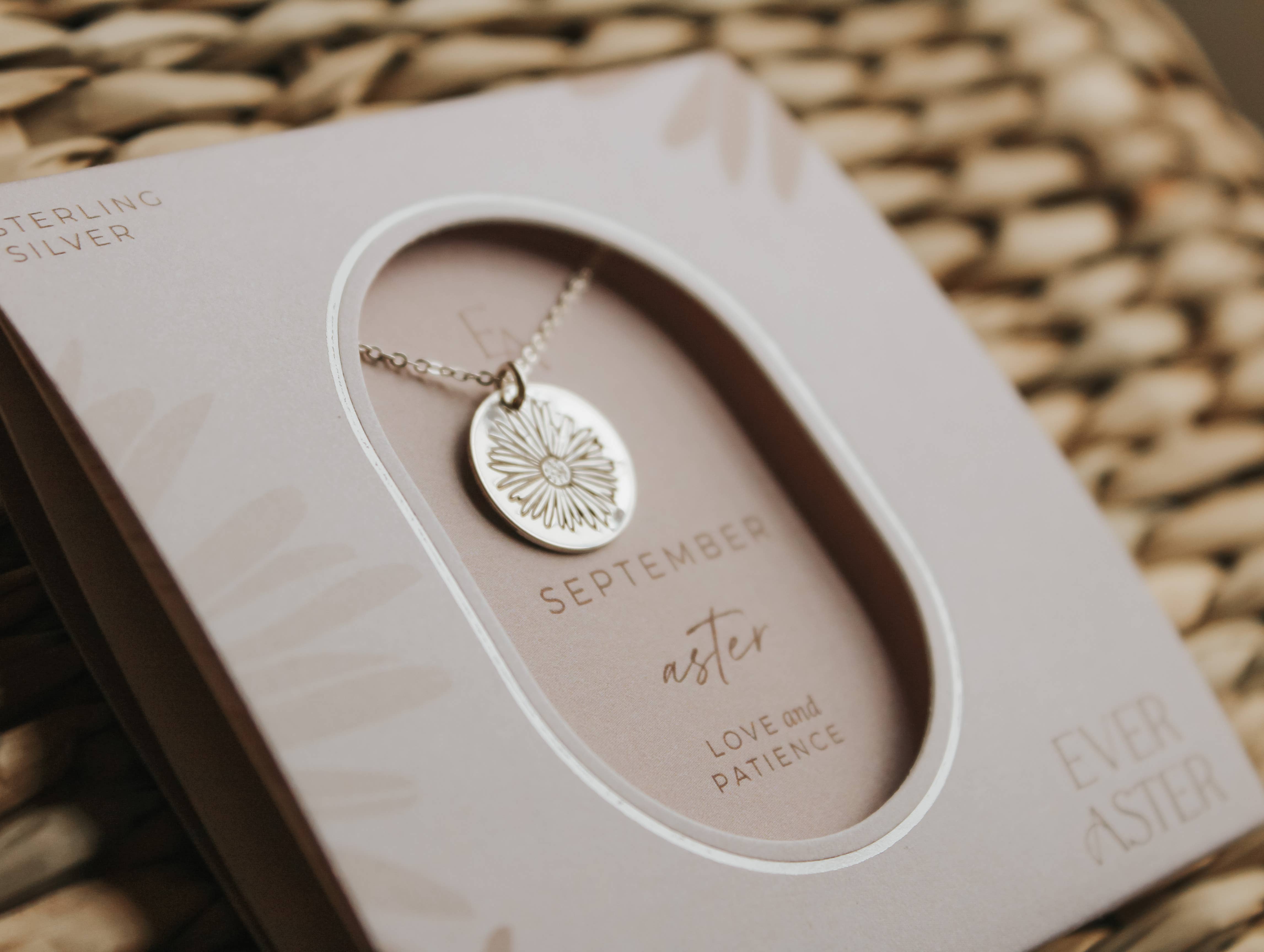 Ever Aster - Wholesale Pendant/Charm Necklace - September Aster Birth Flower Necklace0