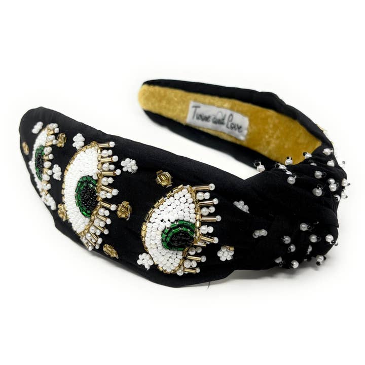 Handgefertigtes Stirnband mit Perlen und Knoten im Nazar-Amulett-Design für den Großhandel von Twine and Love