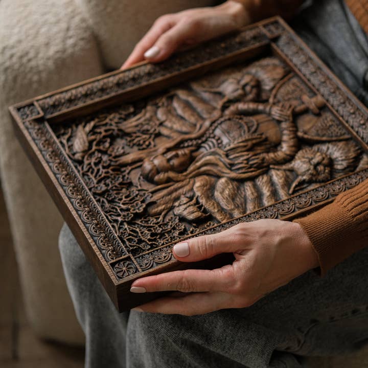 KozakWorkshop - Wholesale Wall Accent - Freyja Skandinavian Goddess wooden carved wall picture8