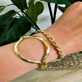 Buy Wide Plain Brass Cuff Simple Hand Hammered Big Gold Boho