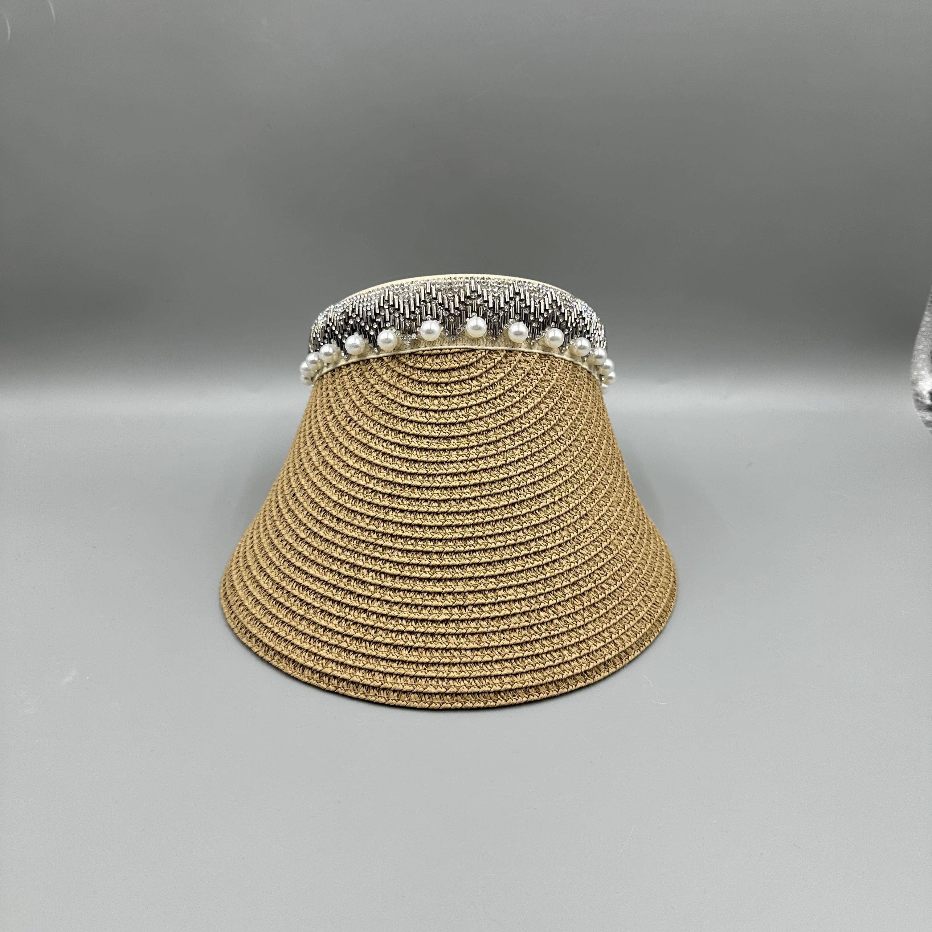 Ole – wholesale Visor – Women's – Straw Hat With Pearl Sun Visor Hat 1