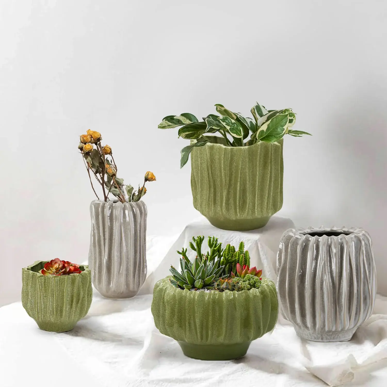 Galore Home - Wholesale Plant Pot - Rippled Haven Pots/Planters, Medium (H-6, D-10"x 9.75")2
