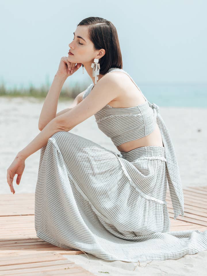 Striped Lyocell Skirt Set for wholesale by IKIKIZ ONLINE