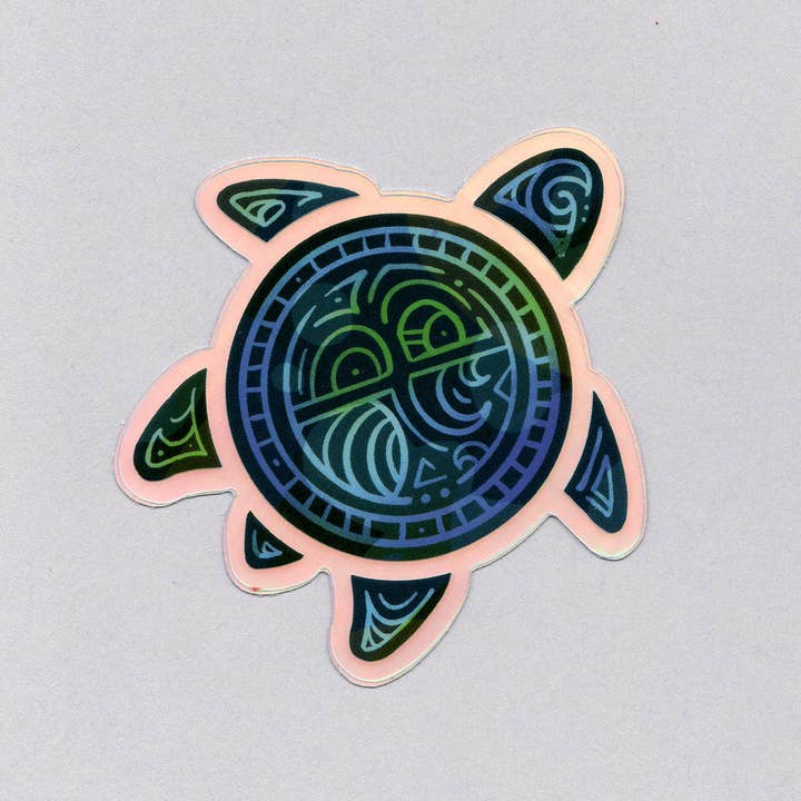 Hawaiian Green Sea Turtle (Honu) Holographic Sticker for wholesale by Bring Aloha